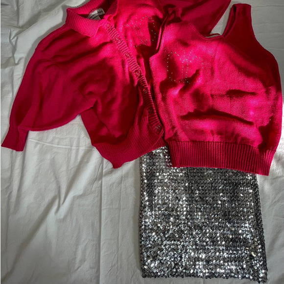 Vintage 1970s Silver Sequin Tube Skirt Top Festive Holiday One Size - Picture 4 of 11